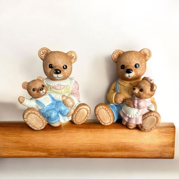 Parent & Child Teddy Bear Figurines Set of 2 Ceramic 1444 Vintage Pastel Bears - Picture 10 of 10